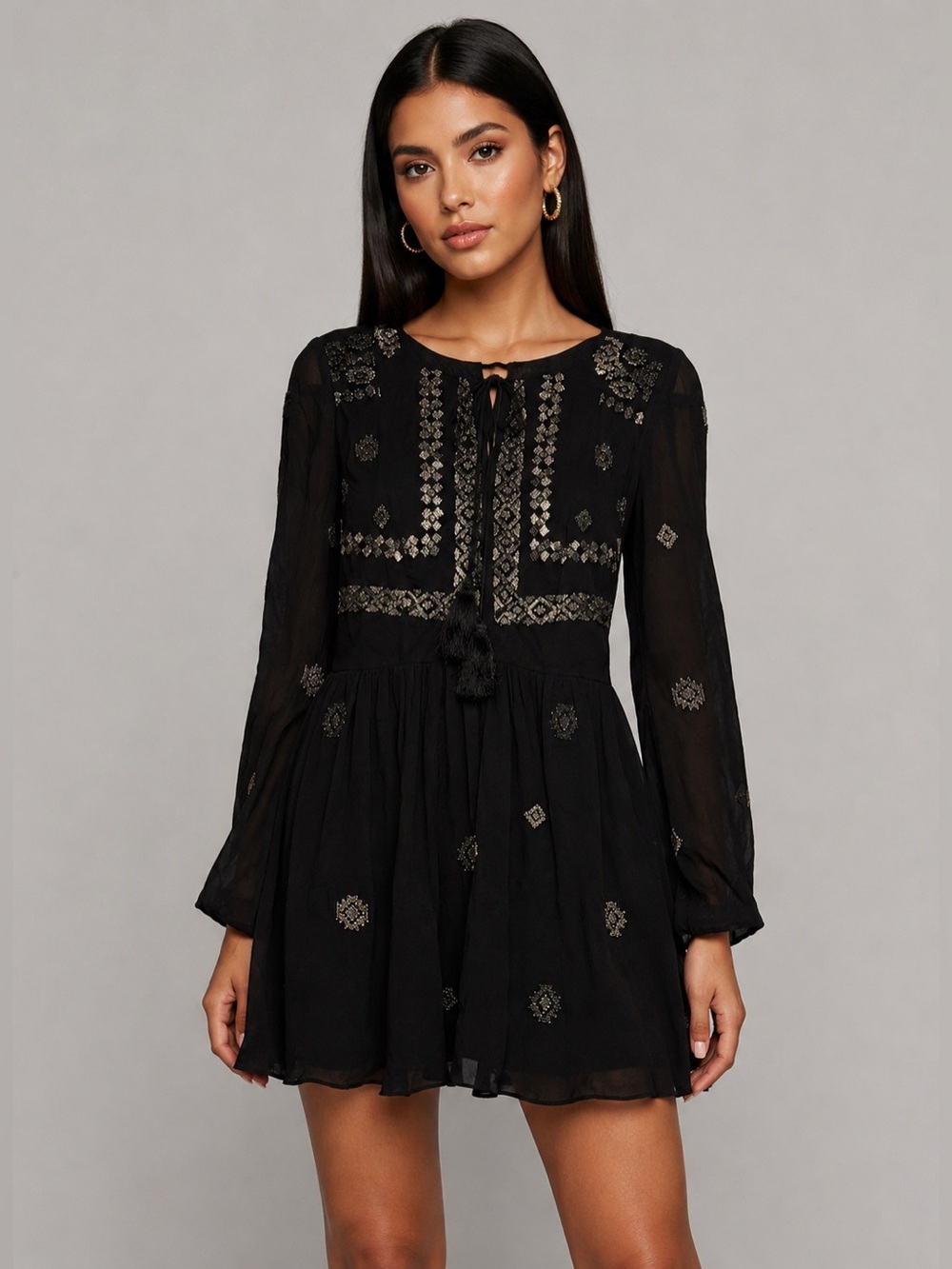 ROCOCO SAND Silk Sequined Tassel Tie Y2K Whimsigoth Fairycore Babydoll Dress XS‎